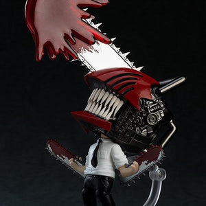 Side view of the Nendoroid Denji figure in his transformed state, highlighting the large chainsaw blade on his head and the action pose.