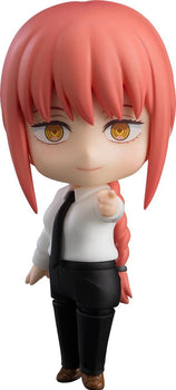 Main image of the Chainsaw Man Nendoroid Makima figure by Good Smile Company, wearing her shirt and tie and pointing forward with the smiling face plate.