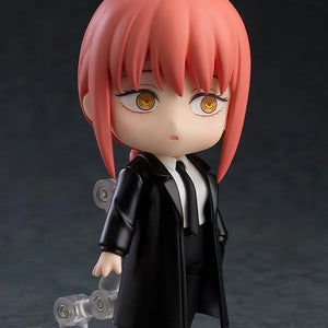 Side profile of the Nendoroid Makima figure wearing the trench coat optional part, showing her signature long red braid.