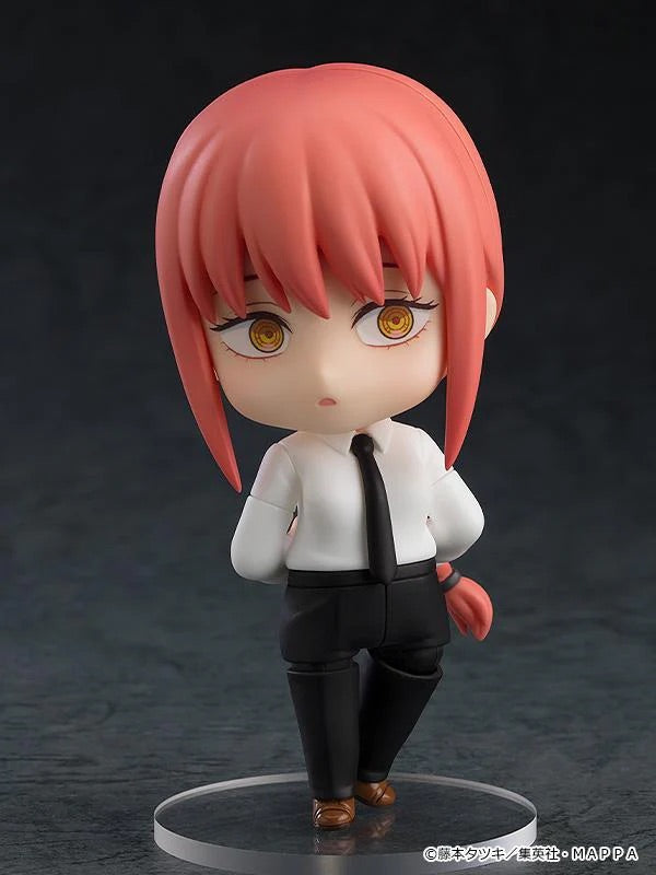 Nendoroid Makima figure with the standard face plate, posed with her arms behind her back, showcasing her signature red braid.