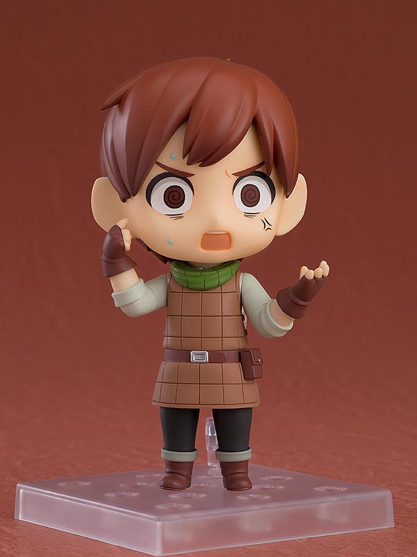 Close-up of the Chilchuck Nendoroid featuring his angry face plate with swirly eyes and frustrated hand gestures.