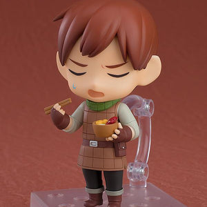 Chilchuck Nendoroid using chopsticks and holding a bowl of monster hotpot with an exasperated facial expression.