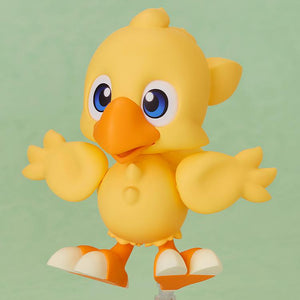 Chocobo Nendoroid figure with the surprised eye face plate and both wings spread out in a startled expression.