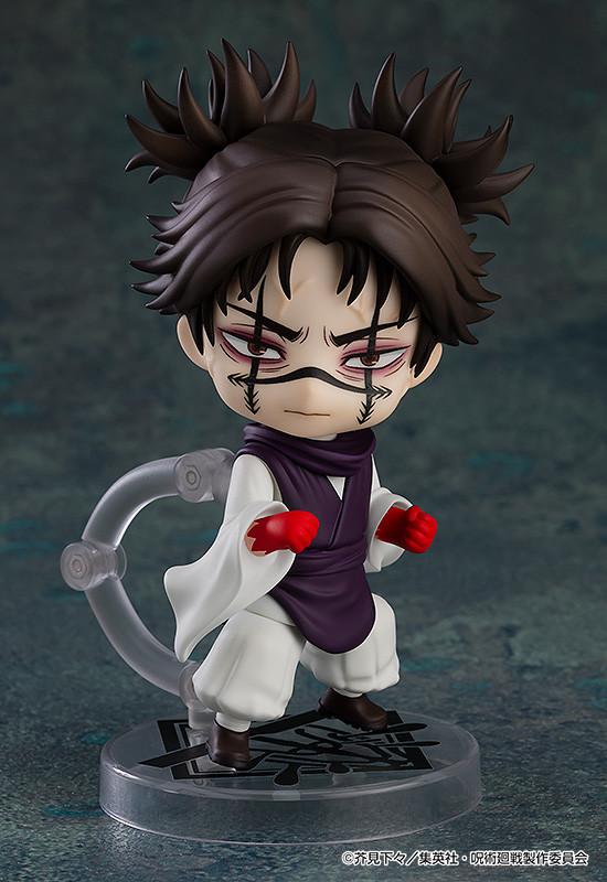 Combat stance pose of the Choso Nendoroid figure with blood markings over his eyes and raised fists wrapped in red blood effects.