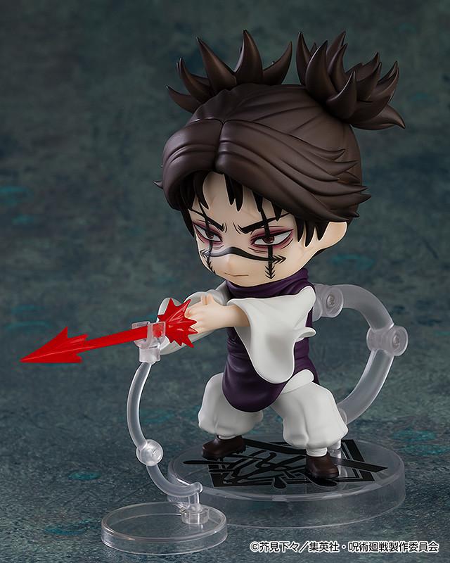 Choso Nendoroid figure utilizing his Flowing Red Scale: Stack face plate with crosshatch facial markings to fire a translucent red piercing blood arrow attack.