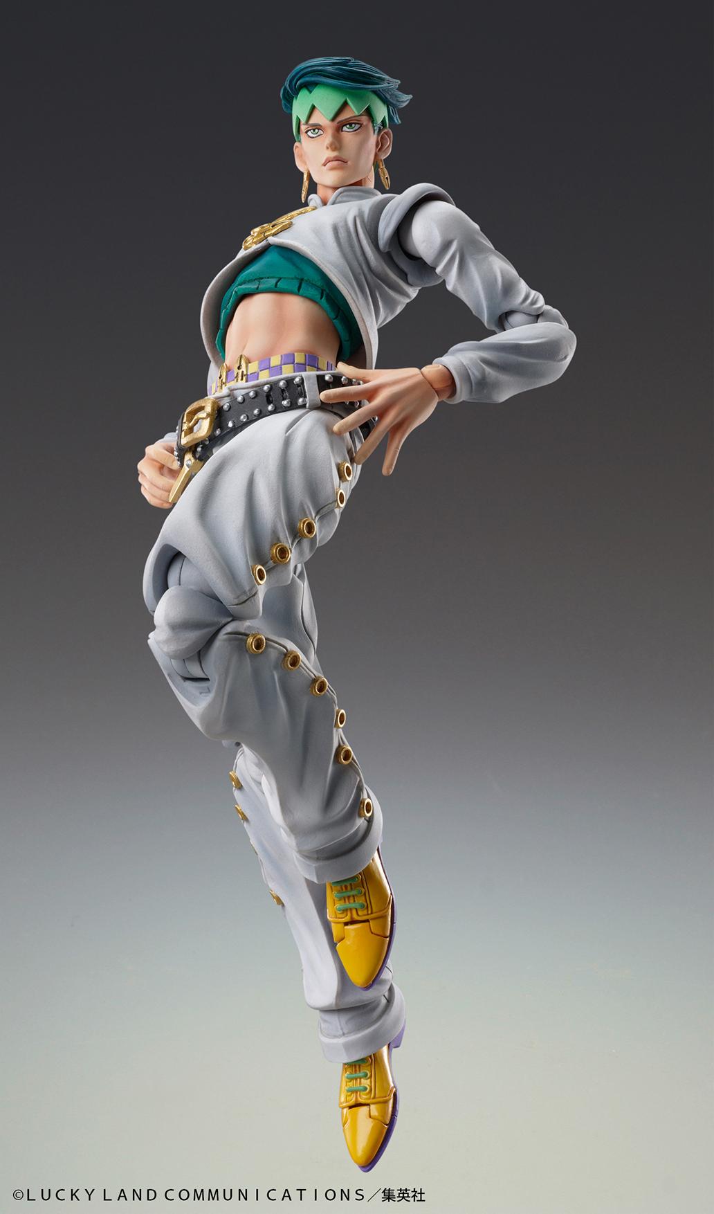 Fully articulated Rohan Kishibe action figure in a dynamic leaning pose from Diamond is Unbreakable.