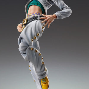 Fully articulated Rohan Kishibe action figure in a dynamic leaning pose from Diamond is Unbreakable.