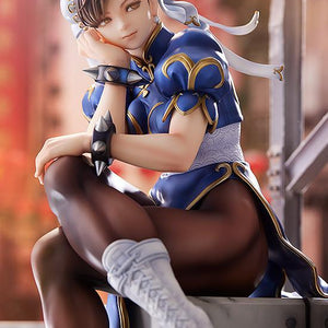 Detailed portrait shot of the Chun-Li figure emphasizing the realistic skin tones and shadows.