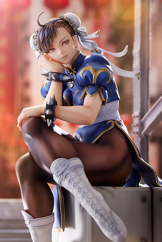 Detailed portrait shot of the Chun-Li figure emphasizing the realistic skin tones and shadows.