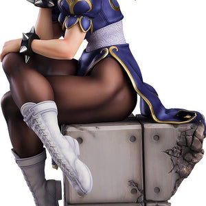 Full body 1/6 scale figure of Chun-Li sitting on a stone block based on Akiman's illustration.