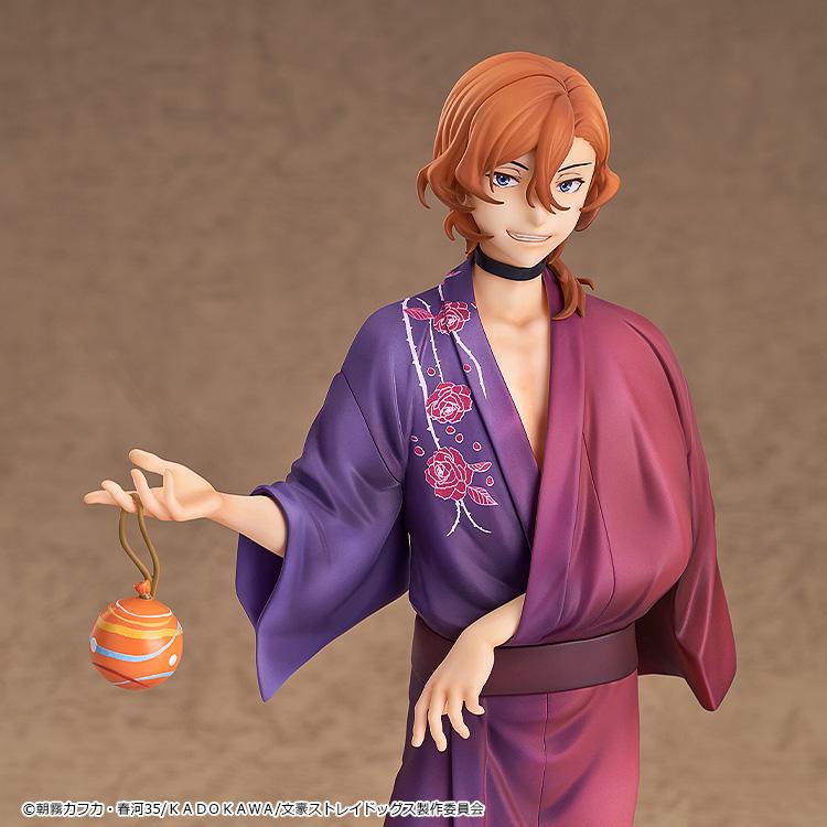 Detailed portrait of the Chuya Nakahara figure without his removable hat, showing the lifelike skin texture and eyes.