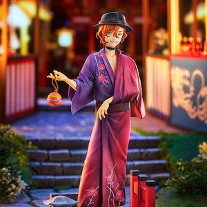 Chuya Nakahara yukata figure posed in a vibrant Japanese summer festival setting with lanterns and street stalls.