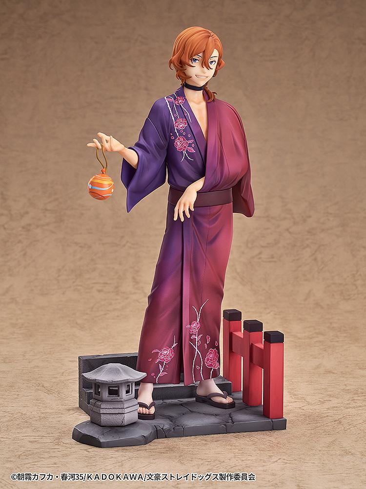 Studio shot of the complete Chuya Nakahara figure without his hat, displaying the full scale and festival-themed base.