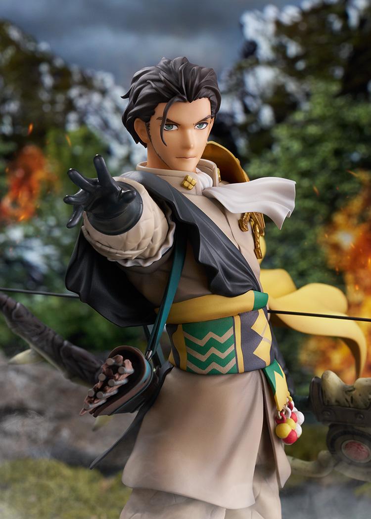 Close-up portrait shot of Claude von Riegan figure in battle diorama with glowing ember effects in background.