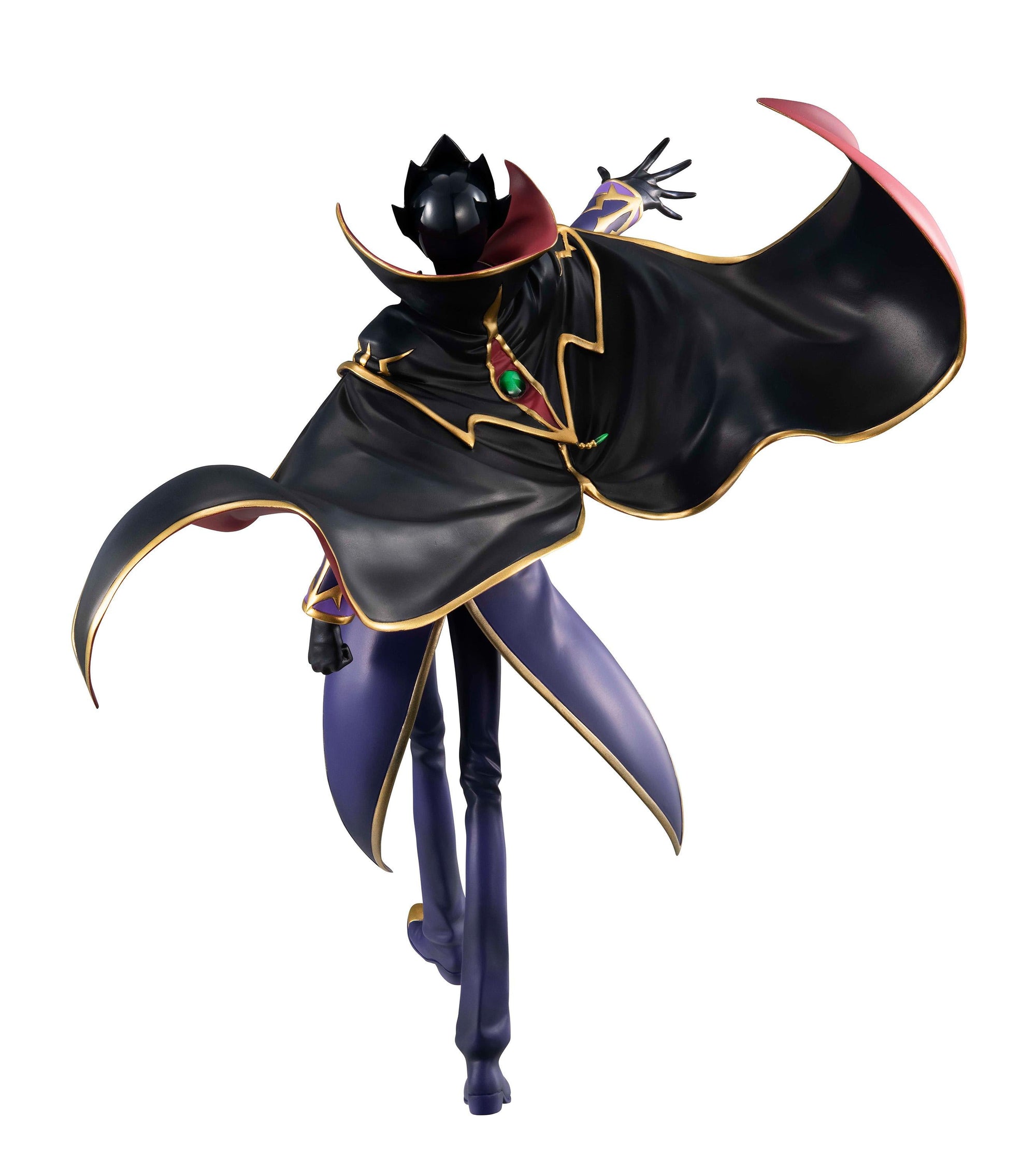 Rear view of the Precious G.E.M. Zero figure highlighting the dynamic motion of his black and red cape