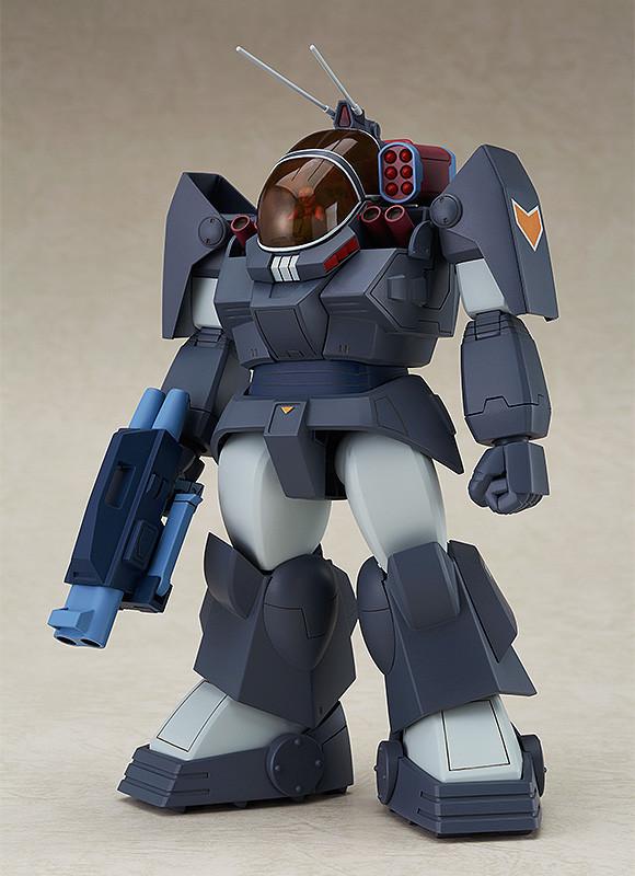 Full body standing pose of the Soltic HT128 Big Foot combat armor model kit with linear gun equipped.