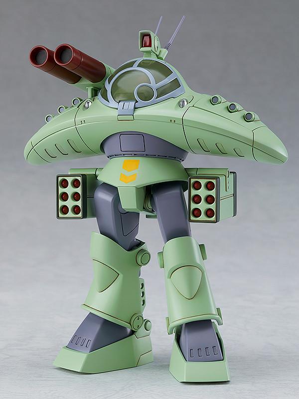 Front three-quarter studio view of the Combat Armors MAX13 Cabarov AG9 Nicholaiev bipedal mecha model kit, showing its dome cockpit and shoulder-mounted cannon.