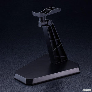 Standalone black adjustable plastic display stand included with the MODEROID DX-SCALE Swordfish II 1/48 scale model kit.
