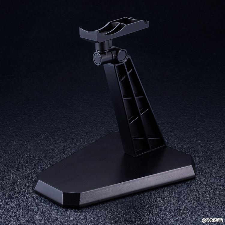 Standalone black adjustable plastic display stand included with the MODEROID DX-SCALE Swordfish II 1/48 scale model kit.