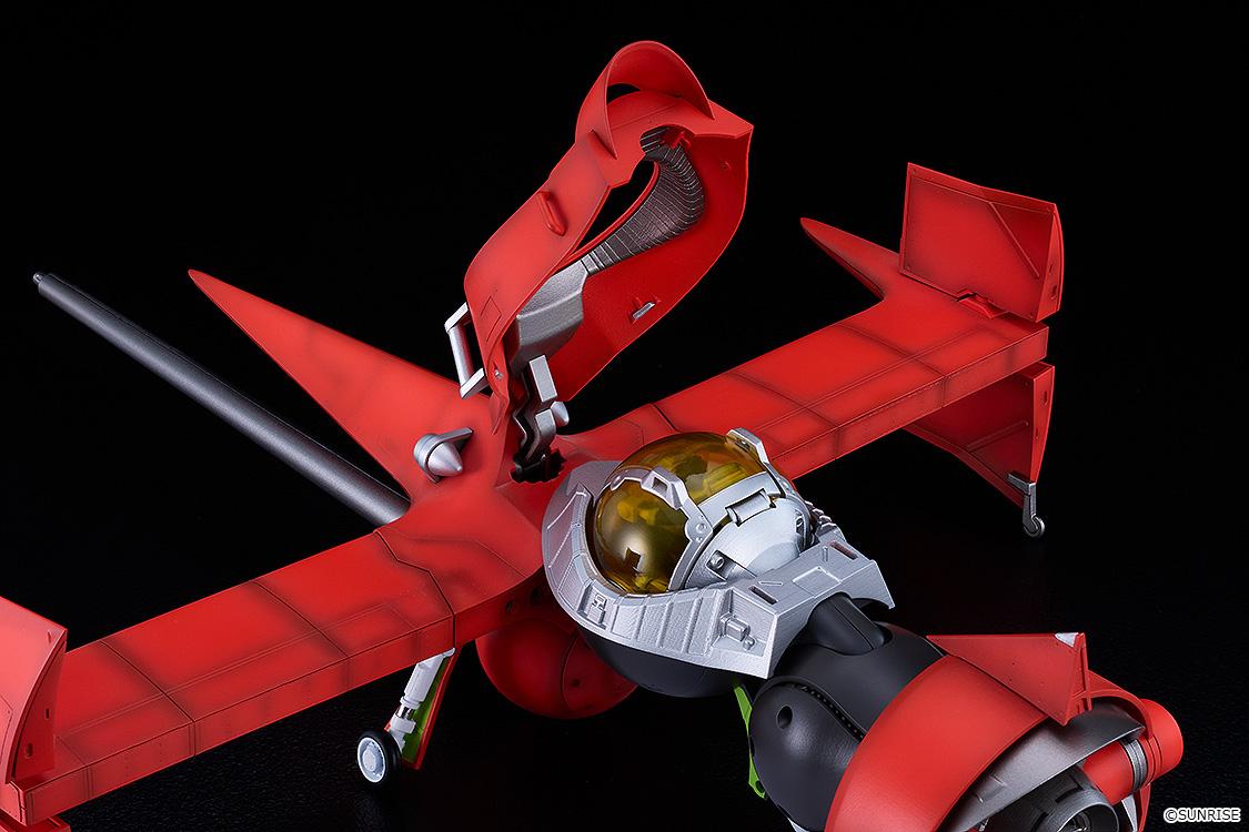 High-angle shot of the landed Swordfish II model kit demonstrating open canopy and engine panel articulation mechanisms.