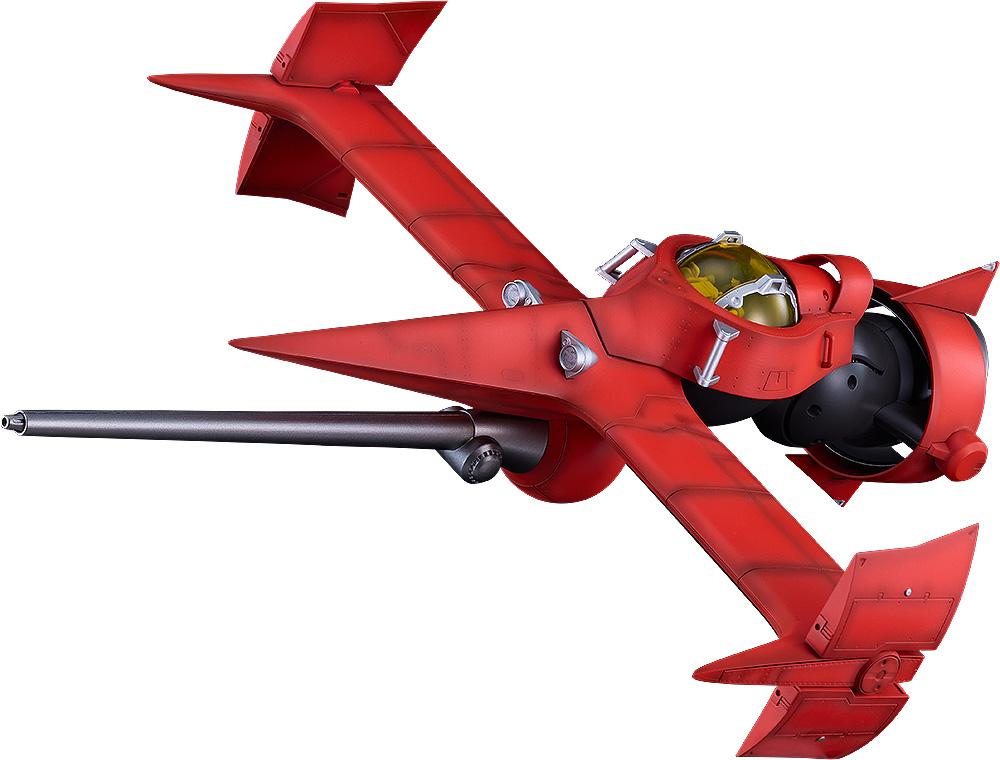 Assembled red MODEROID DX-SCALE 1/48 Swordfish II model kit from Cowboy Bebop angled forward against a clean white background.