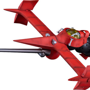 Assembled red MODEROID DX-SCALE 1/48 Swordfish II model kit from Cowboy Bebop angled forward against a clean white background.