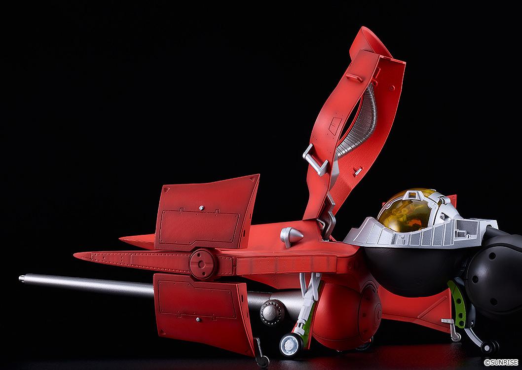 Side profile of the Swordfish II model kit on landing gear with folded wings and an open engine compartment air brake flap.
