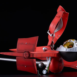 Side profile of the Swordfish II model kit on landing gear with folded wings and an open engine compartment air brake flap.