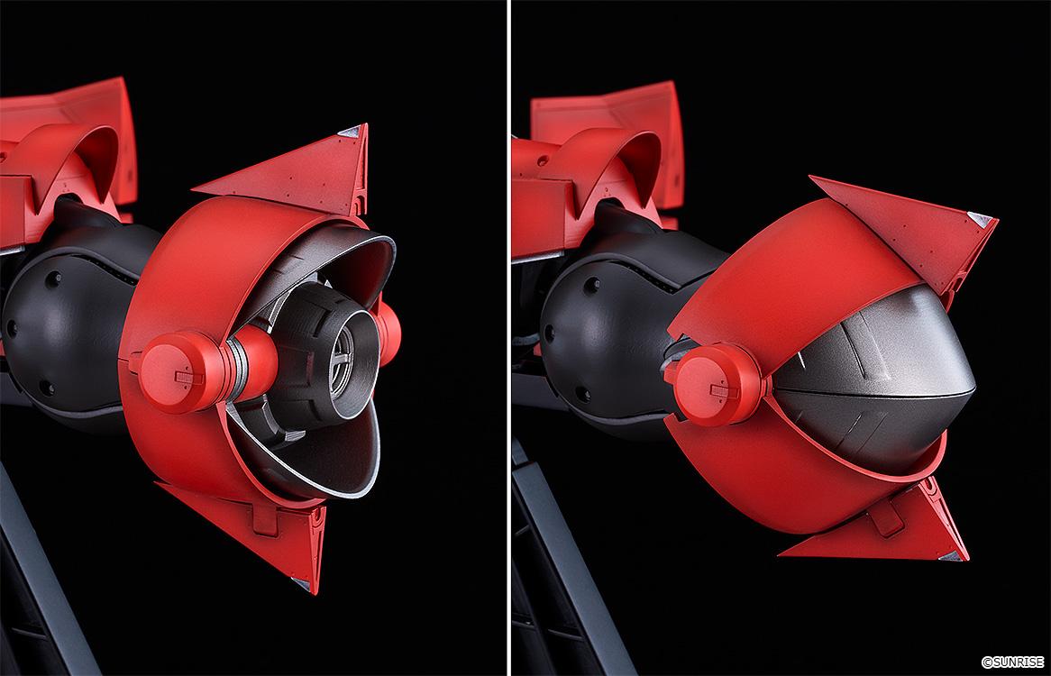 Side-by-side comparison shot of the Swordfish II model kit rear thruster air brake shown in both open and closed states.