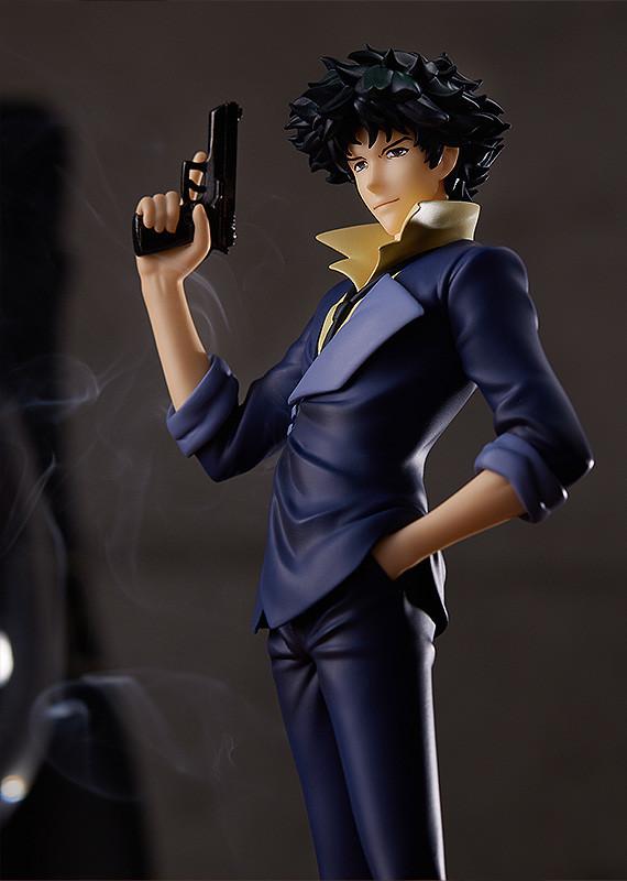 Detailed close-up of Spike Spiegel's face and upper body, highlighting his signature yellow shirt and casual smirk.