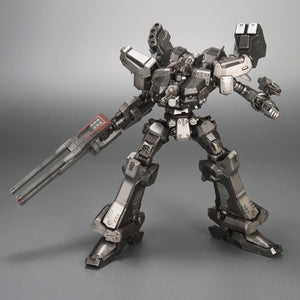 Wide stance action pose of the Variable Infinity Crest mecha model kit aiming its massive YWH16HR-PYTHON handheld railgun forward.