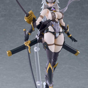 Front view of Black Honey model kit wearing the included visor front hair part with sheathed swords on her back