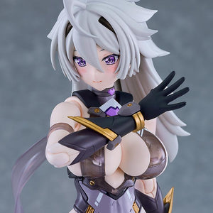 Close-up portrait of Cutie Honey Nova Black Honey model kit featuring detailed face sculpt, purple eyes, and silver hair