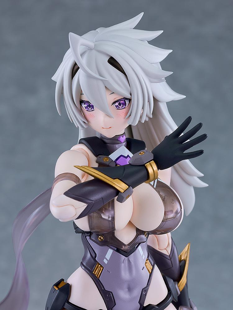 Close-up portrait of Cutie Honey Nova Black Honey model kit featuring detailed face sculpt, purple eyes, and silver hair