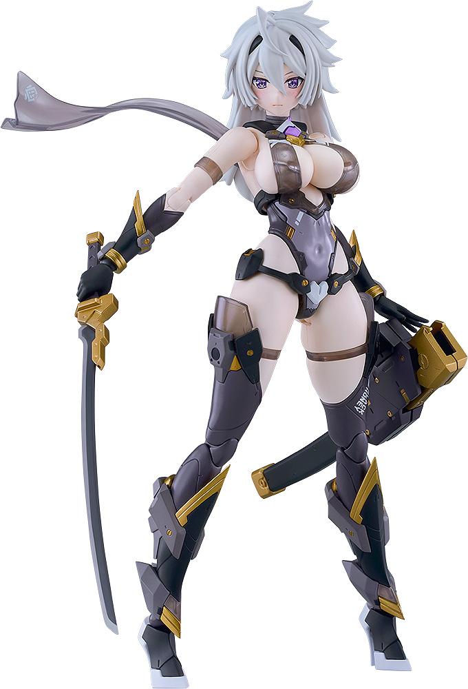 Full-length front view of the Cutie Honey Nova PLAMATEA Black Honey model kit holding a sword