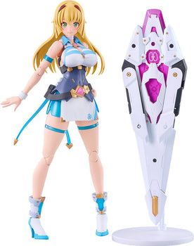 Front view of the PLAMATEA Honey Kisaragi model kit standing next to the Saber Scan robot butler.