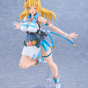 Close-up of Honey Kisaragi model kit with a winking face plate in a dynamic running action pose.