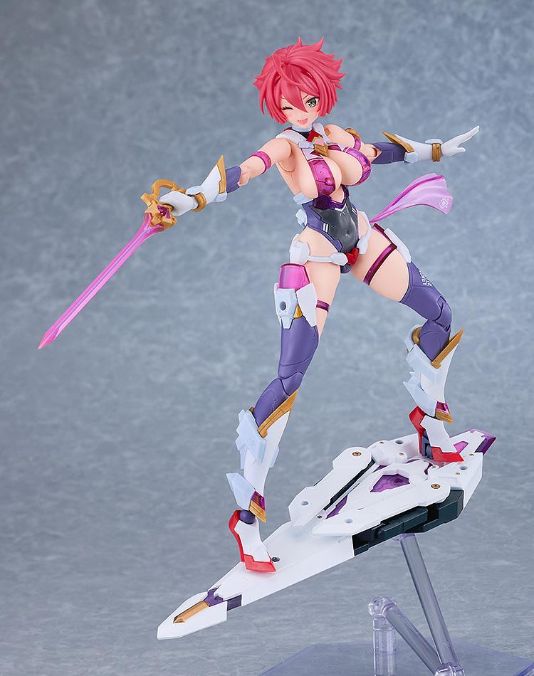 Honey Kisaragi model kit in transformed warrior form with pink hair and sword, surfing on Saber Scan.