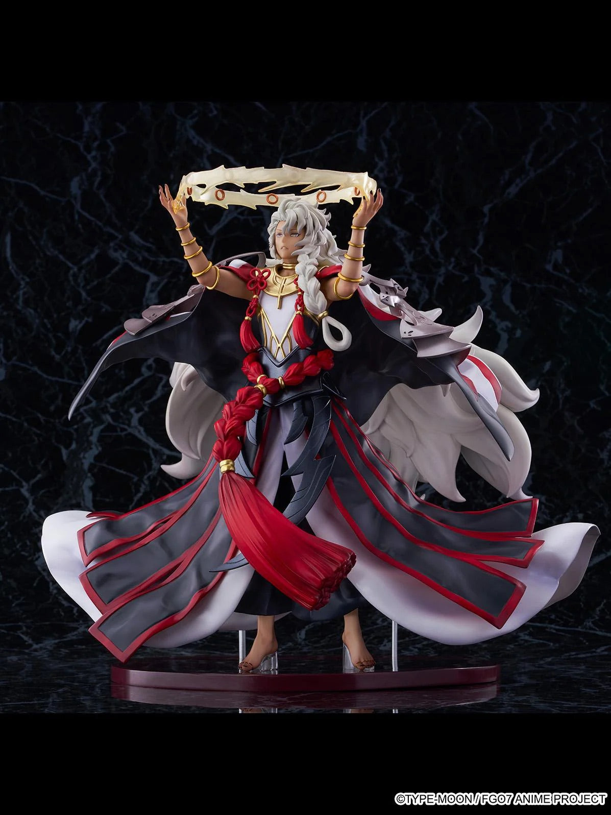 Full frontal view of the CyberZ King of Mages Solomon 1/7 Scale Figure, showing his elaborate robes and the golden ring accessory raised above his head.