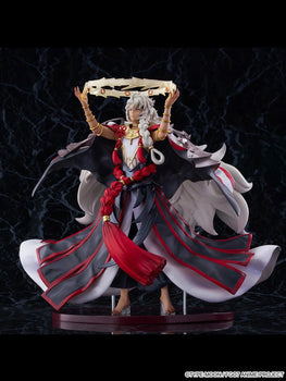 Full frontal view of the CyberZ King of Mages Solomon 1/7 Scale Figure, showing his elaborate robes and the golden ring accessory raised above his head.
