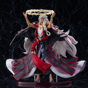 Full frontal view of the CyberZ King of Mages Solomon 1/7 Scale Figure, showing his elaborate robes and the golden ring accessory raised above his head.