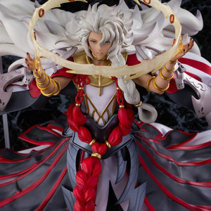 An intense frontal close-up of the Solomon figure, emphasizing the intricate armor, gold jewelry, and the large red braided sash.