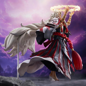 Side profile of the Solomon figure in a dynamic action shot, showing the intricate sculpt and flow of his large white and red cloak.