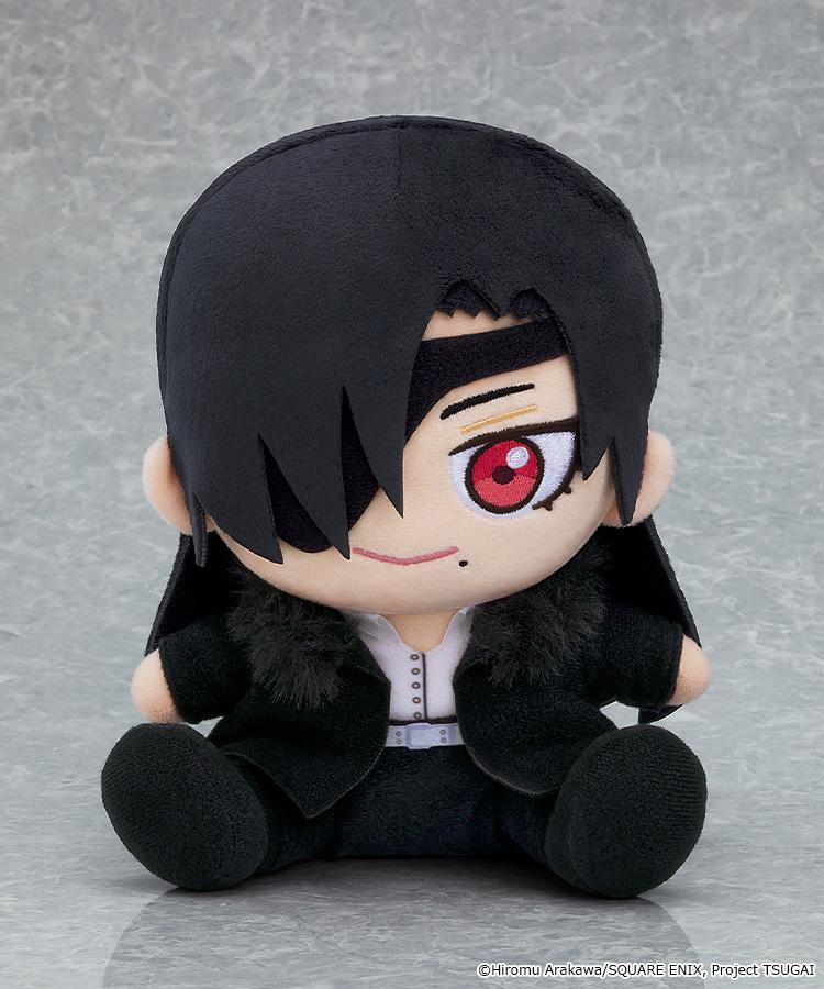 Good Smile Company Daemons of the Shadow Realm Asa plushie sitting upright in a black coat with fur collar trim.