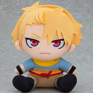 Good Smile Company Daemons of the Shadow Realm Yuru plushie sitting upright in blue shirt and yellow scarf.