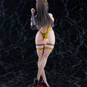 Rear view of the 1/6 scale Oni cosplay statue highlighting the tiger-stripe bikini bottoms and long brunette hair.