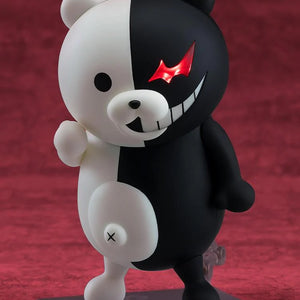 Side view of the Nendoroid Monokuma figure, highlighting the half-and-half body structure and the unique eye detail.