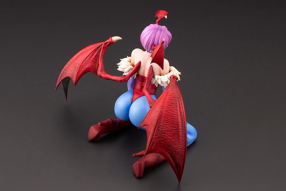 High rear angle of the Darkstalkers Lilith 1/7 Scale Figure emphasizing sculpted wings, back details, and premium finish.