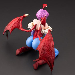 High rear angle of the Darkstalkers Lilith 1/7 Scale Figure emphasizing sculpted wings, back details, and premium finish.
