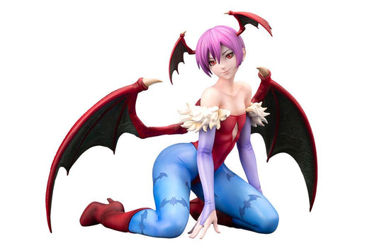 Front view of the Darkstalkers Lilith 1/7 Scale Figure featuring her signature succubus wings, kneeling pose, and white background.